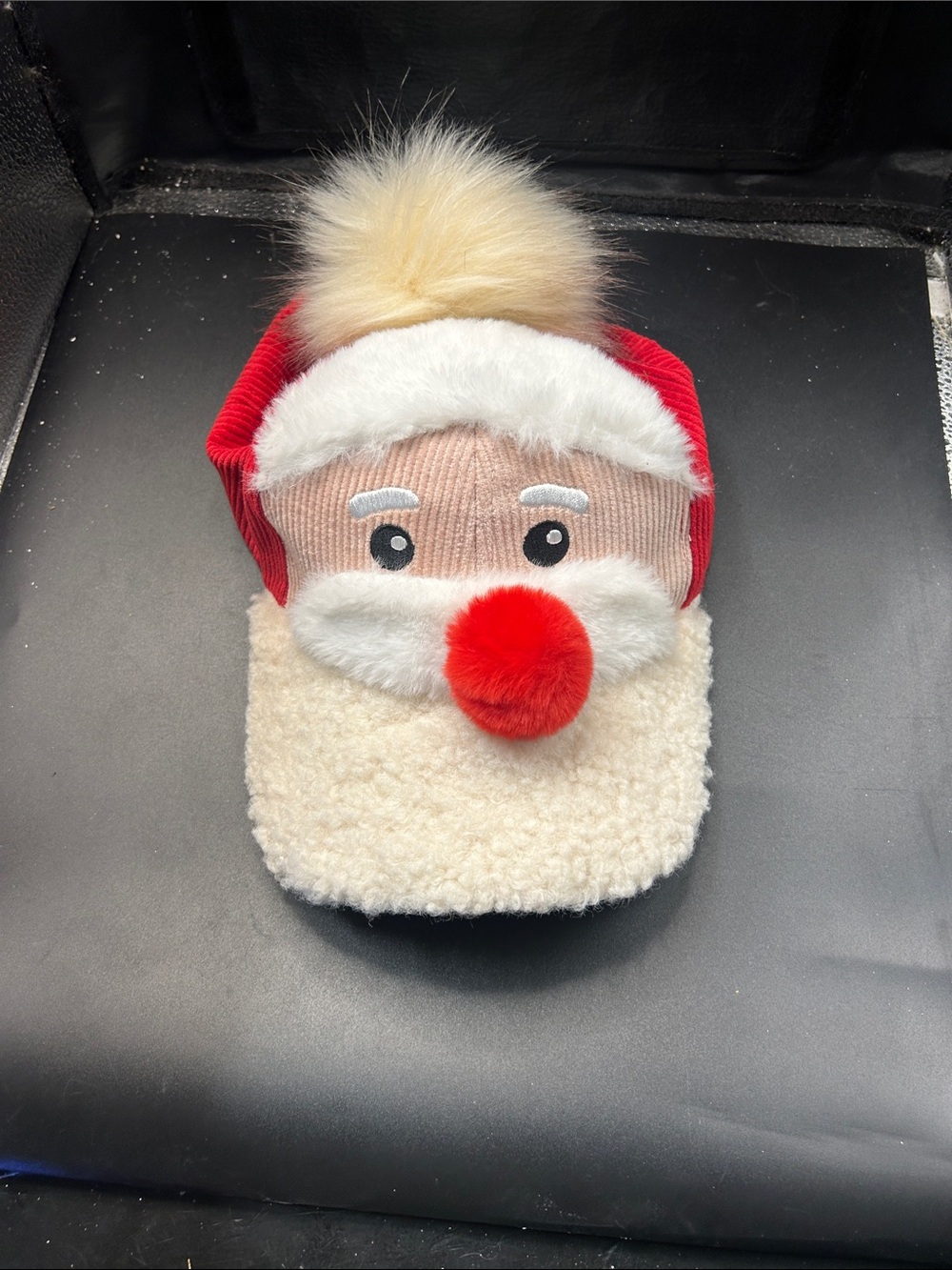 Holiday Time Kids Santa Pom-Pom Beanie Hat - Red & Cream